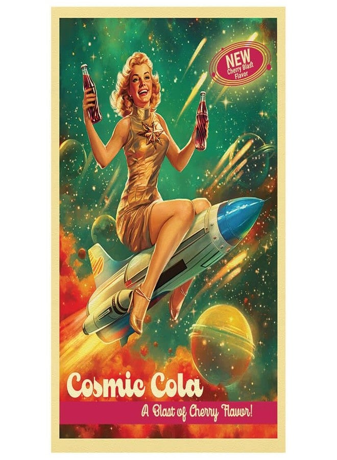 Fantasy North - Cosmic Cola #3 - Cherry Flavor - 50s Retro Vintage - Rocket Girl - 100 Textured Matte TCG Card Sleeves - Fits Magic MTG Commander Pokemon and Other Card Games - Playing Card Sleeves - Image 1